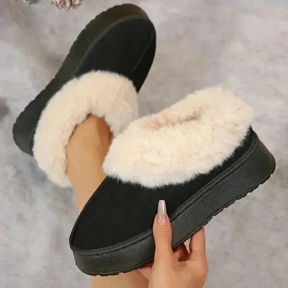 Black Casual Women's Suede Shearling Ankle Moccasins - Picture 8 of 9